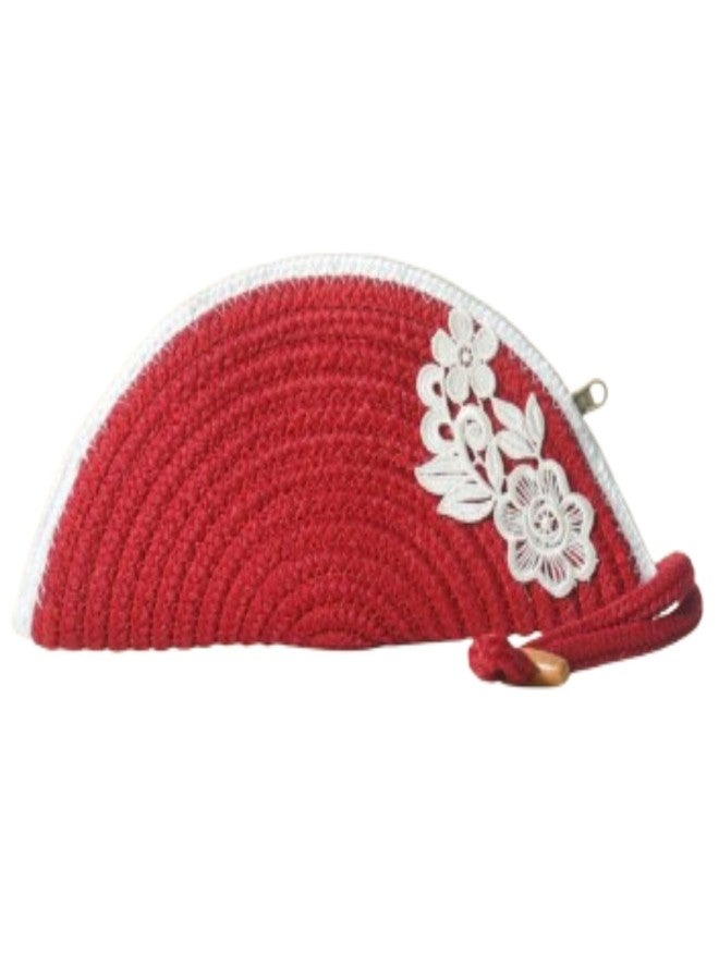 AURKA Women Everyday Use Red Hand Clutch with White Lace Stylish Design W-10 x H-6 Inch Lightweight - Image 1